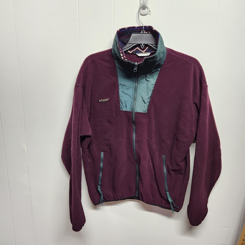 Vintage Columbia Fleece Jacket Burgundy Teal Zip Aztec Southwestern Mens 90s